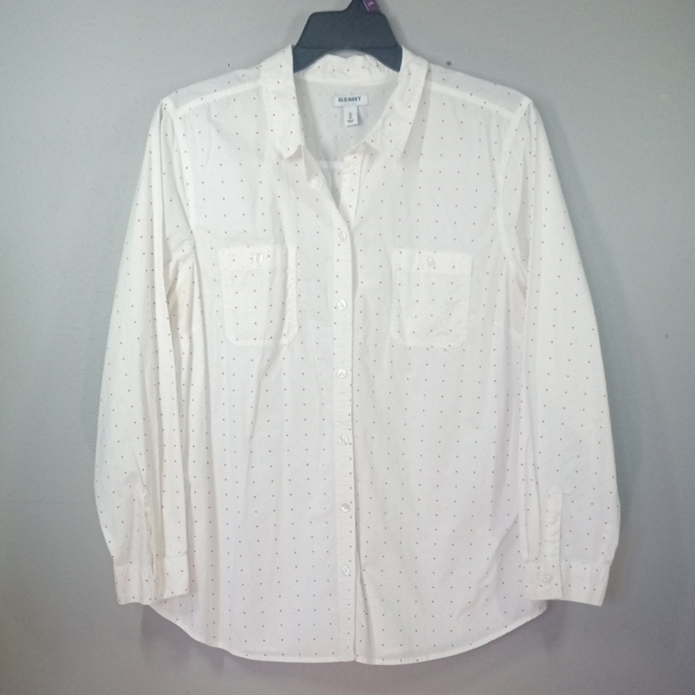 Old Navy Women's White Button-Up Shirt with Dotted Pattern Size XL